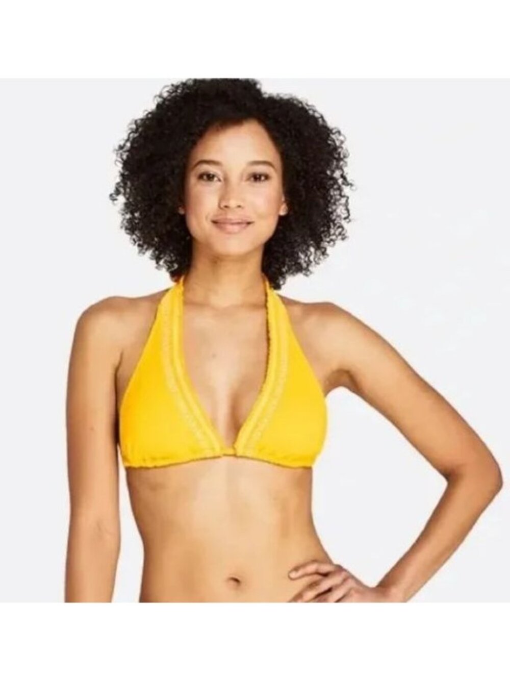 Draper James x Lands End Yellow Triangle Halter Bikini Top Medium (10-12)